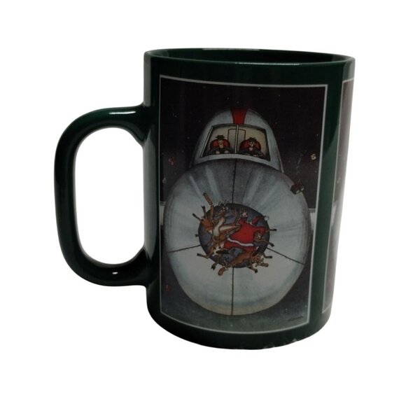 The Far Side Green Ceramic Mug by Gary Larson‎ with Santa & Reindeer Design 1989 - Picture 1 of 7